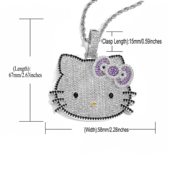BIG Hello Kitty Swarovski Crystals charm with 24 inch chain. NWT - Picture 2 of 6